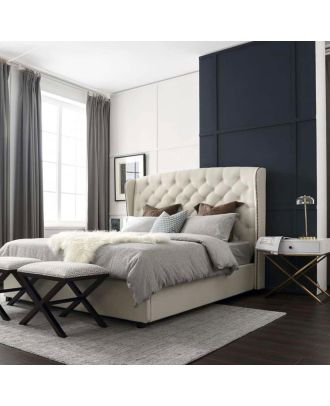Modern bed, beige - ABR09