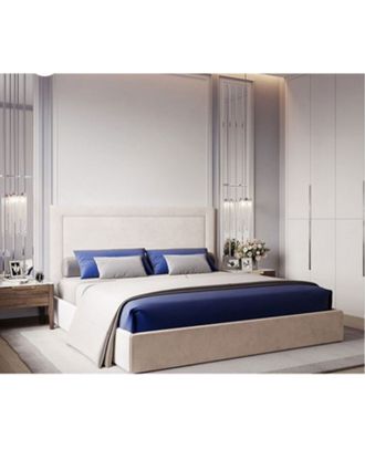 Button Tufted Bed, Off white - AT034