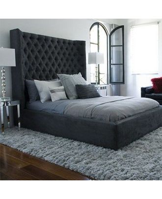 Button Tufted Bed, Dark gray - ATH7
