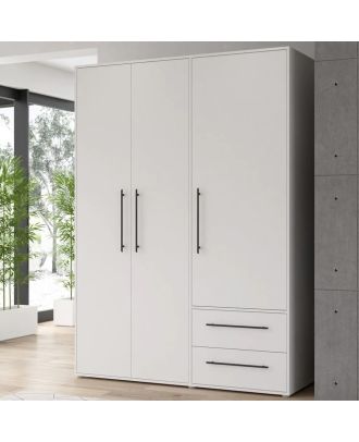 دولاب ملابس بثلاثة أبواب مفصلية ودرجين باللون الأبيض. 145 × 200 × 59 سم - CHDR020