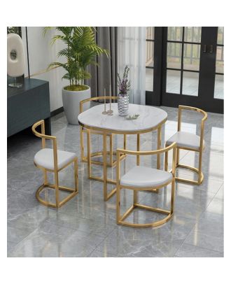 Dining Table, 5 pieces Gold *White - DT111