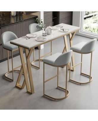 Dining Table, 5 pieces Gold *White - DT116