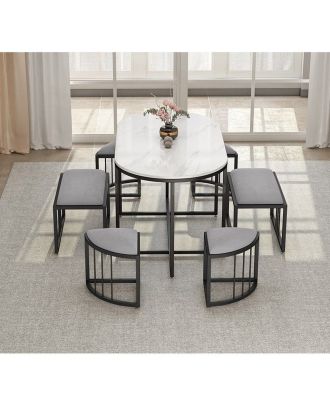 Dining Table, 7 pieces Black *White - DT117