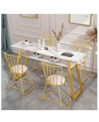 Dining Table, 5 pieces Gold *White - DT125