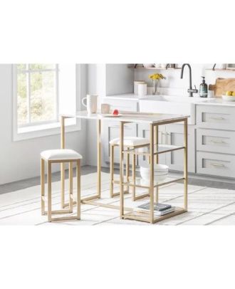 Dining Table, 3 pieces Gold *White - DT131