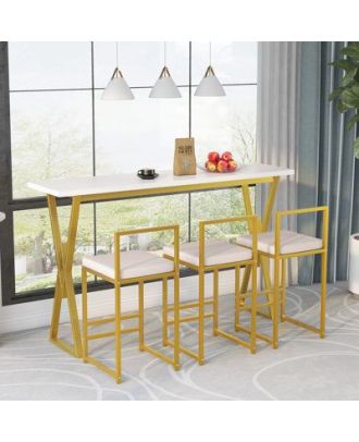 Dining Table, 4 pieces Gold *White - DT135