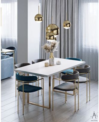 Dining Table, 7 pieces Gold *White - DT139