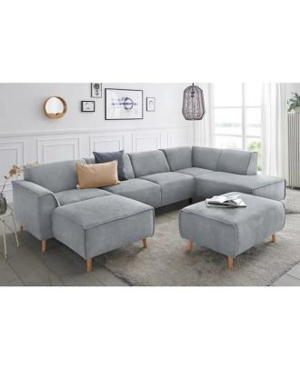 L-Shape two-seat + 2 pouf, gray - DVR 67