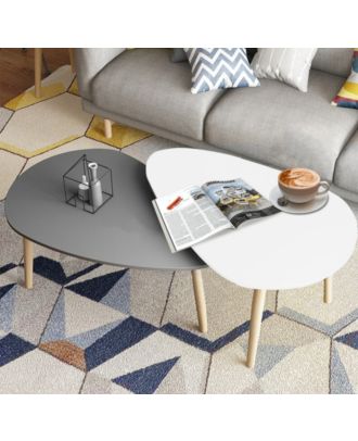 Coffee table set, 2 pieces, White/Gray - FNA002