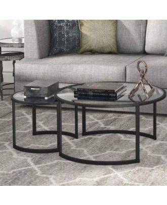 Glass Coffee Table Set, Black, 70cm - HACMD104