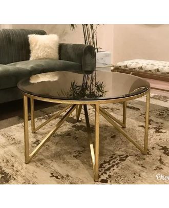 Glass Coffee Table, Gold, 80cm - HACME38