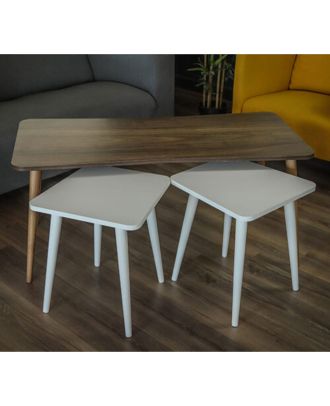 Coffee table set, White*Brown - NDi11