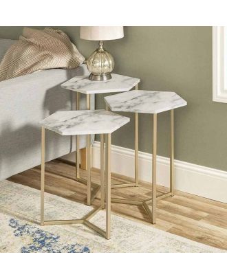 Side table set, 3pieces, Gold*White - S39