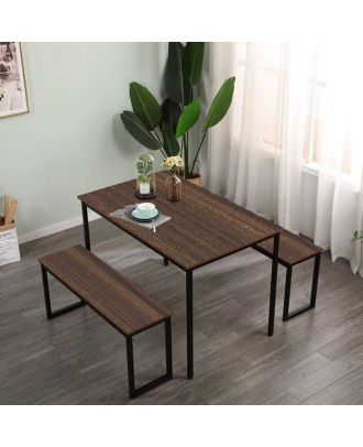 Dining table with 2 benches, black*brown - S60