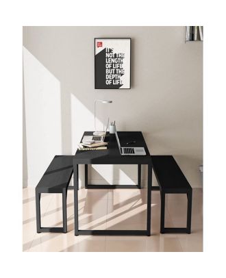 Dining table with 2 benches, Black - S62