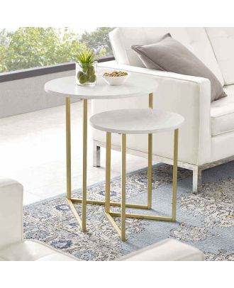 Side table, two pieces, White*Golden - S64