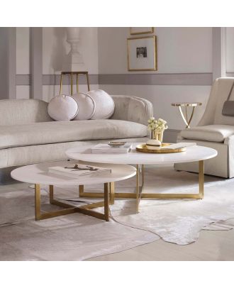 Coffee table set, Two pieces, Metal, White*Golden - S67