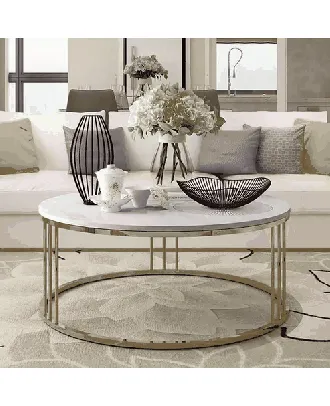 Coffee table, Metal, Golden*White - S70