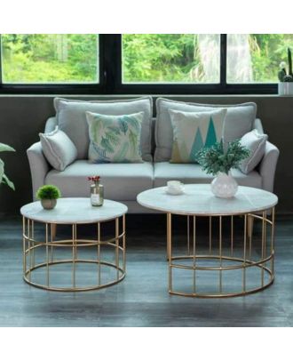 Coffee table set, 2 piece gold/white - st104