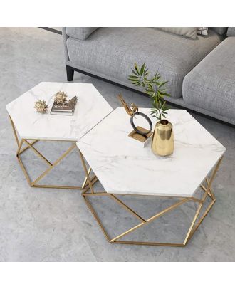 Coffee table set, Gold/White - st115