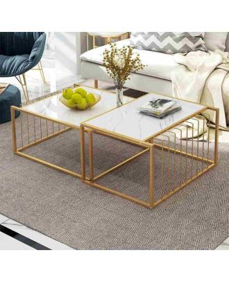 Coffee table set, Gold/White - st116