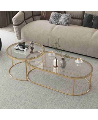 Coffee table set, 2piece, Gold - st159