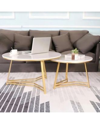 Coffee table set, 2pieces, White*Gold - st160