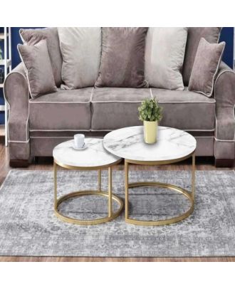 Coffee table, 2 piece, Gold*White - st170