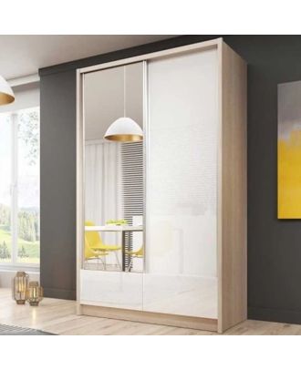 Wardrobe 160*210 cm, white*wooden - WOOD 016