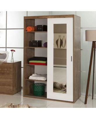 Wardrobe 120 cm, white*brown - WOOD 43