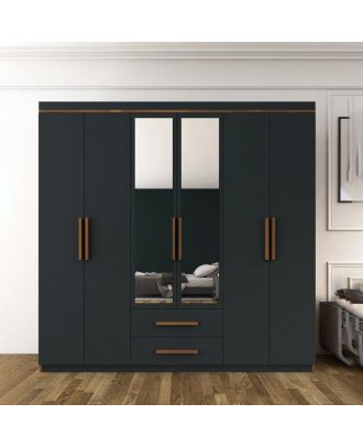 Wardrobe 200*190 cm, grey*wooden - WOOD 46