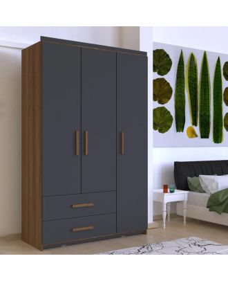 Wardrobe 120*190 cm, grey*wooden - WOOD 47