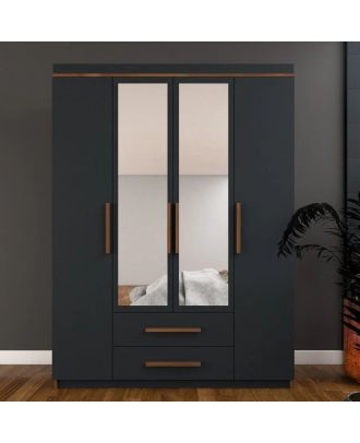 Wardrobe 160 cm, grey*wooden - WOOD 48