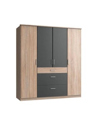 Wardrobe 200*180 cm, beige*black - WOOD 83