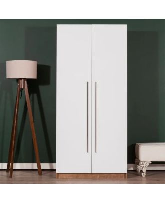 Wardrobe 90 cm, white*brown - WOOD 93